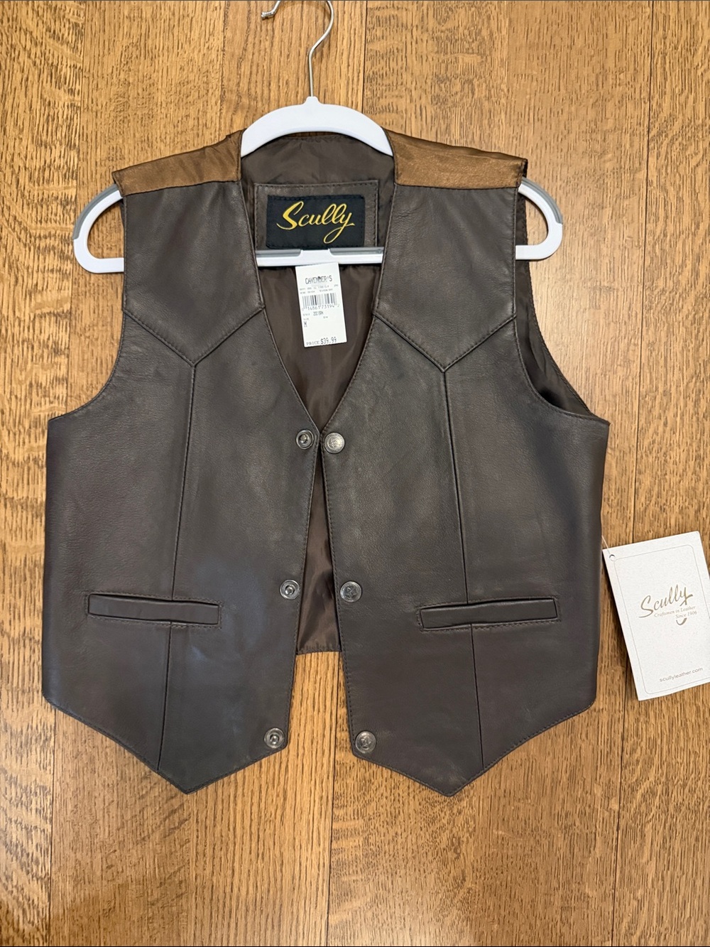 Scully Dark Brown Leather Vest with Tan Shoulder Accents
